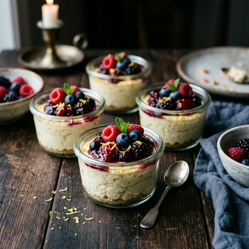 Ricotta Cheesecake Cups — berry compote, lemon zest