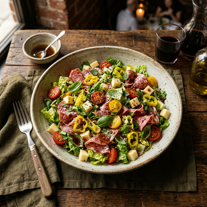 Tuscan Chop — romaine, salami, provolone, cherry tomatoes, pepperoncini, herbs, red wine vinaigrette